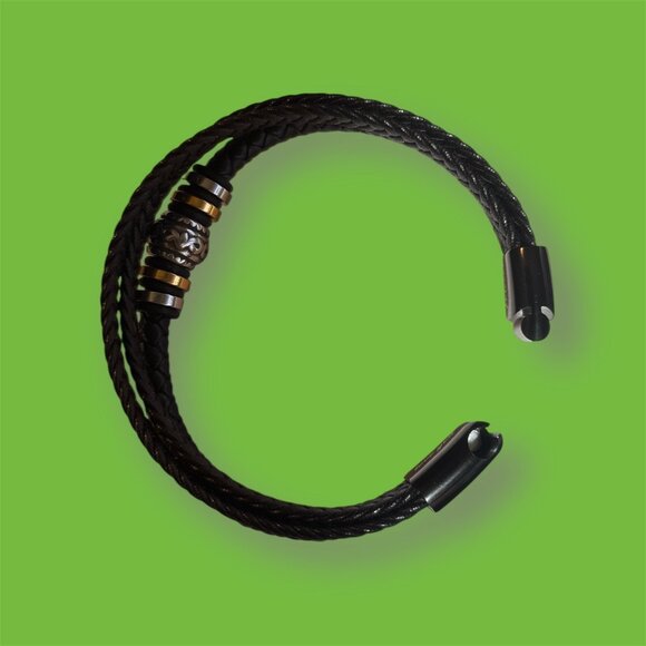 Men's Leather Braided Bracelet, 3 layers for son. 8 inch - NEW - Picture 2 of 3